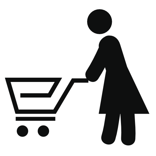 woman pushing a shopping cart icon