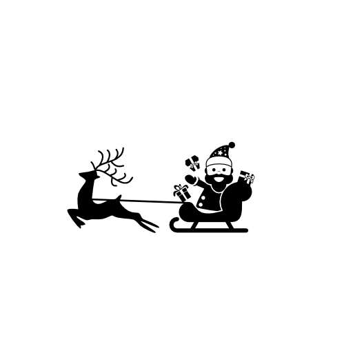 reindeer pulling sleigh with santa claus icons